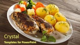  Presentation with grilled chicken - PPT theme having grilled chicken fillets and vegetables background and a tawny brown colored foreground