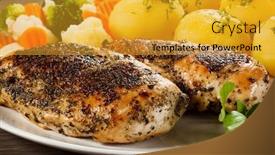  Presentation with grilled chicken - Presentation design featuring grilled chicken fillets and vegetables background and a gold colored foreground