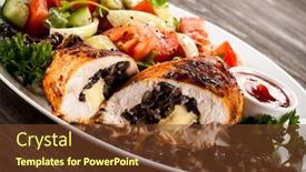  Presentation with grilled chicken - Colorful theme enhanced with grilled chicken fillets and vegetables backdrop and a tawny brown colored foreground