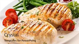  Presentation with hydroponics vegetables hydroponic vegetable - Beautiful PPT theme featuring grilled chicken fillets and vegetables backdrop and a coral colored foreground