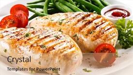  Presentation with hydroponics vegetables hydroponic vegetable - Slide set featuring grilled chicken fillets and vegetables background and a  colored foreground