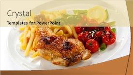  Presentation with chicken little chicks - Presentation theme enhanced with grilled chicken leg french fries and vegetables background and a yellow colored foreground