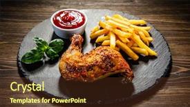  Presentation with grilled chicken - Theme having grilled chicken leg with french background and a tawny brown colored foreground