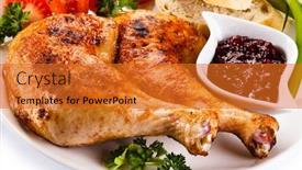  Presentation with grilled chicken - Colorful slide set enhanced with grilled chicken legs and vegetables on white background backdrop and a gold colored foreground