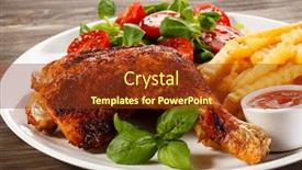 Presentation with grilled chicken - Slides consisting of grilled chicken legs with chips and vegetables background and a tawny brown colored foreground