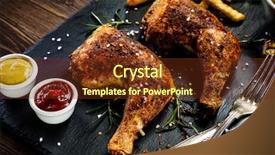  Presentation with french fries - Cool new PPT layouts with grilled chicken legs with french backdrop and a tawny brown colored foreground