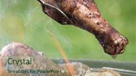  Presentation with grill - Colorful slide set enhanced with grilled chicken legs on the grill close-up backdrop and a mint green colored foreground