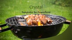  Presentation with grill - Cool new slide deck with grilled chicken legs on the grill close-up backdrop and a seafoam green colored foreground