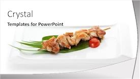  Presentation with grilled chicken - Slides with grilled chicken meat garnished with cherry tomato and green leaf background and a white colored foreground