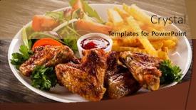  Presentation with nuggets - Theme consisting of grilled chicken nuggets chips and vegetables background and a yellow colored foreground