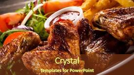  Presentation with grilled chicken - Beautiful PPT theme featuring grilled chicken nuggets chips and vegetables backdrop and a tawny brown colored foreground