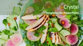  Presentation with grilled chicken - Beautiful theme featuring grilled chicken salad with cucumber and watermelon radish backdrop and a tawny brown colored foreground