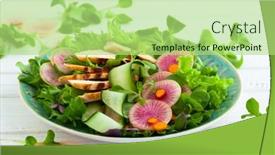  Presentation with grilled chicken - Theme having grilled chicken salad with cucumber and watermelon radish background and a mint green colored foreground