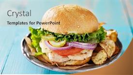  Presentation with grilled chicken - Colorful presentation theme enhanced with grilled-chicken-sandwich-with-chips backdrop and a yellow colored foreground