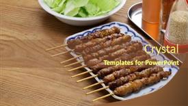  Presentation with grilled chicken - PPT layouts with grilled-chicken-skin-skewers-tori background and a tawny brown colored foreground