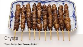  Presentation with grilled chicken - Presentation theme with grilled-chicken-skin-skewers-tori background and a mint green colored foreground