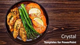  Presentation with grilled chicken - Slide set having grilled chicken strips and vegetables background and a wine colored foreground