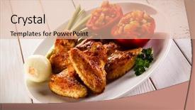  Presentation with grilled chicken - Colorful PPT theme enhanced with grilled chicken wings and vegetables backdrop and a coral colored foreground