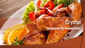  Presentation with grilled chicken - Slide deck with grilled chicken wings and vegetables background and a crimson colored foreground