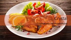  Presentation with grilled chicken - PPT layouts having grilled chicken wings and vegetables background and a red colored foreground