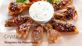  Presentation with grilled chicken - Audience pleasing PPT theme consisting of grilled-chicken-wings-and-vegetables backdrop and a coral colored foreground