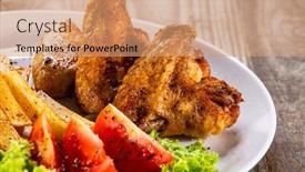  Presentation with grilled chicken - Beautiful slides featuring grilled chicken wings chips and vegetables backdrop and a coral colored foreground