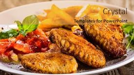  Presentation with grilled chicken - Colorful slide deck enhanced with grilled chicken wings chips and vegetables backdrop and a yellow colored foreground