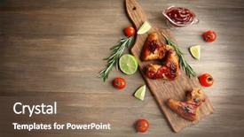  Presentation with grilled chicken - Amazing PPT layouts having grilled chicken wings with garden backdrop and a violet colored foreground