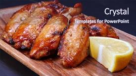  Presentation with grilled chicken - PPT theme having grilled chicken wings served background and a wine colored foreground