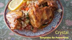  Presentation with grilled chicken - Presentation enhanced with grilled-chicken-wings-with-tabbouleh background and a tawny brown colored foreground
