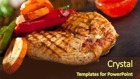  Presentation with bbq chicken - PPT theme featuring grilled chicken with bbq vegetables and spicy sauce background and a tawny brown colored foreground