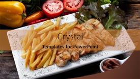  Presentation with food chicken - Slide deck having grilled-chicken-with-potato-food background and a gold colored foreground