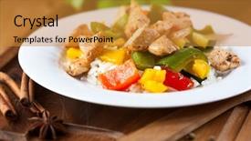  Presentation with grilled chicken - Beautiful presentation theme featuring grilled-chicken-with-vegetables-rice backdrop and a gold colored foreground