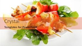  Presentation with grilled chicken - Slides with grilled chicken with vegetables on a white plate background and a gold colored foreground