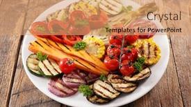  Presentation with dip - PPT theme enhanced with grilled-colorful-vegetable-bell-pepper background and a coral colored foreground
