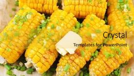  Presentation with corn cobs - Cool new slides with grilled corn cobs on table backdrop and a gold colored foreground