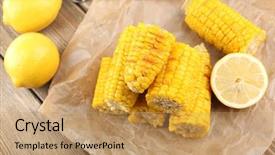  Presentation with corn cobs - Slides featuring grilled corn cobs on table background and a coral colored foreground