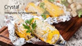  Presentation with corn cobs - Cool new slide set with grilled corn cobs on wooden backdrop and a lemonade colored foreground