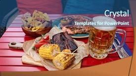  Presentation with cookout bbq grill and glowing - PPT theme enhanced with grilled corn hot bbq ribs background and a ocean colored foreground