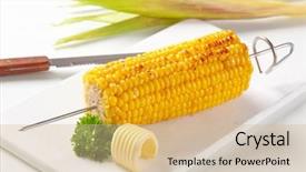  Presentation with corn cob - Slide set consisting of grilled corn on the cob and butter background and a soft green colored foreground