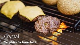  Presentation with burgers - Amazing PPT theme having grilled cutlets for burgers backdrop and a tawny brown colored foreground
