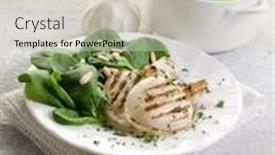  Presentation with spinach - Beautiful presentation design featuring grilled cuttlefish with fresh spinach salad backdrop and a light gray colored foreground