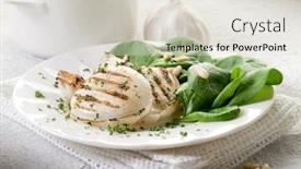  Presentation with spinach - PPT theme consisting of grilled-cuttlefish-with-fresh-spinach background and a lemonade colored foreground
