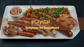  Presentation with food bbq - Presentation theme consisting of grilled-different-sausage background and a tawny brown colored foreground