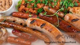  Presentation with food bbq - Presentation theme with grilled-different-sausage background and a red colored foreground