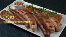  Presentation with food bbq - Slide deck featuring grilled-different-sausage background and a tawny brown colored foreground