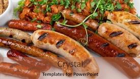  Presentation with food bbq - Presentation theme having grilled-different-sausage background and a red colored foreground
