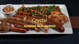  Presentation with food bbq - Presentation consisting of grilled-different-sausage background and a tawny brown colored foreground