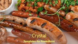  Presentation with food bbq - Presentation theme with grilled-different-sausage background and a red colored foreground