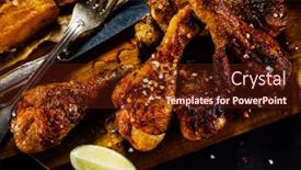  Presentation with grilled - Amazing theme having grilled drumsticks with baked potatoes on wooden background backdrop and a tawny brown colored foreground